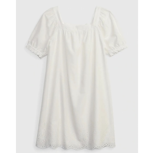 Gap Kids Girls Eyelet Puff Sleeve Dress White Ivory Cotton Embroidered LG 10 - Picture 1 of 6